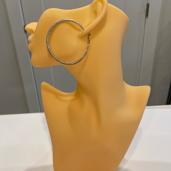 Silver Hoop Shimmer Earring’s 2” diameter Spring back closure - Picture 7 of 9